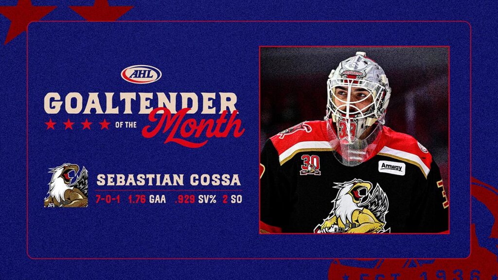 Griffins’ Cossa named Goaltender of the Month for December | TheAHL.com